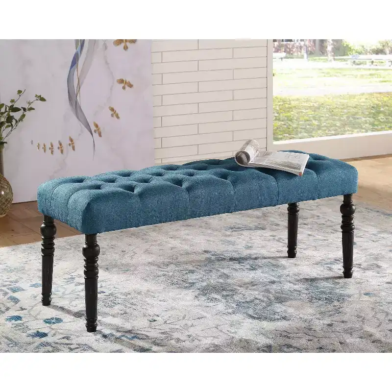 Elegant Tufted Button Ottoman Bench with Wooden Turned LegsUpholstered Shoe Bench Dining Bench for Living RoomEntryway