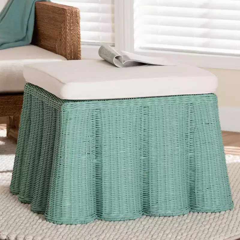 Palm Scallop Rattan Ottoman