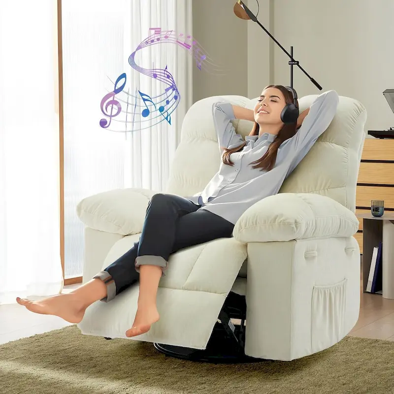 Rocking Recliner Chair, 360 Swivel Rocker Chair for Living Room, Upholstered Fabric Glider Nursery Chair with Side