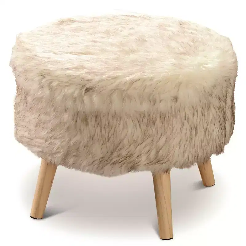 Cheer Collection 17 Round Faux Fur Stool