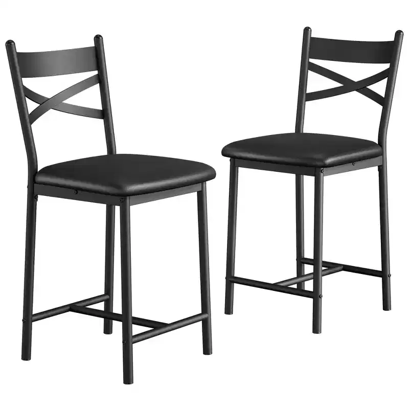 Bar Stools Set of 2, Counter Height Bar Chairs with Back, Thick Cushion & PU Leather, Upholstered Dining Chairs for Kitchen Island, Bar, Dining Room