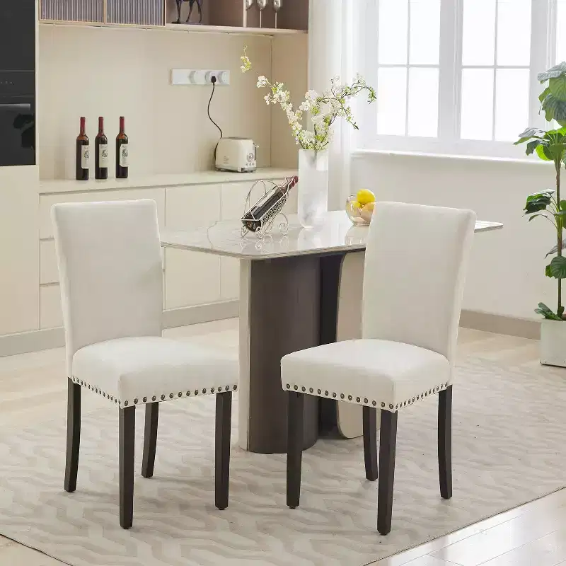 Dining Chairs Set of 2, Upholstered Diner Room Chair Sets, Fabric Kitchen Chairs with Nailhead Wood Legs and Padded Cushion, for Living Room
