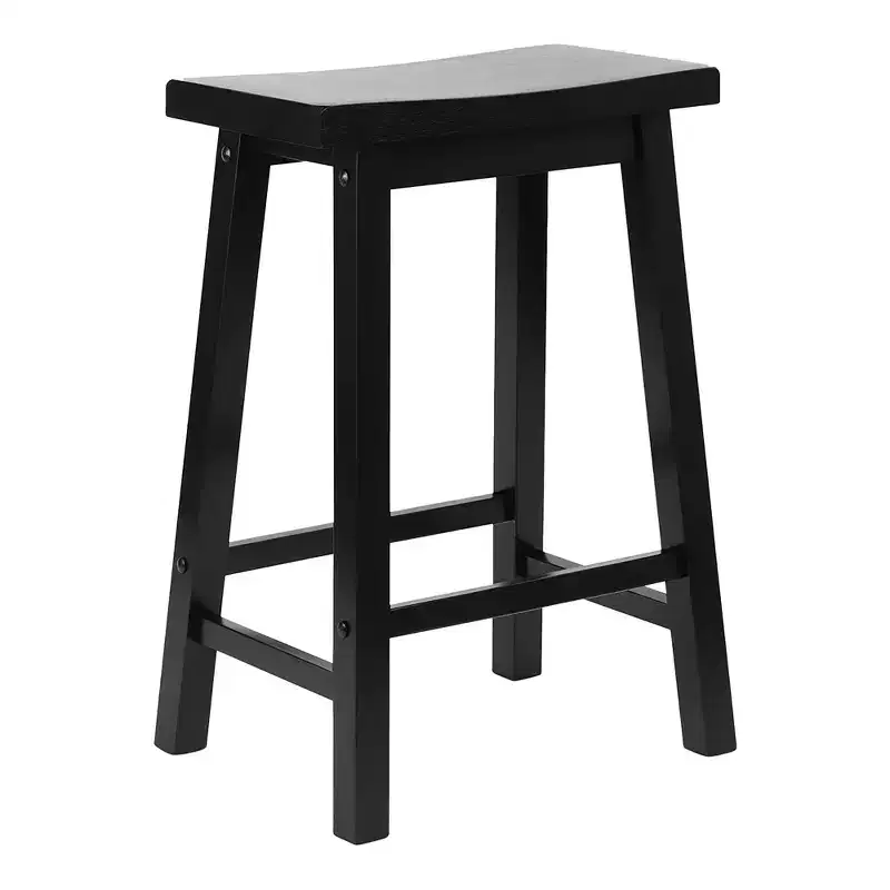 PJ Wood Classic Saddle-Seat 24'' Tall Kitchen Counter Stool for Homes, Dining Spaces, and Bars with Backless Seat, 4 Square Legs, Black (4 Pack)