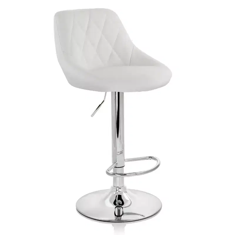 Elama 2 Piece Diamond Stitched Faux Leather Bar Stool in Black with Chrome Base and Adjustable Height