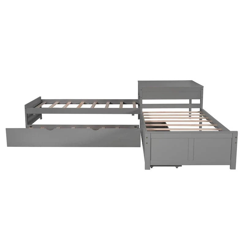 L-Shaped Bunk Bed with Trundle, Drawers, and Built-In Desk, Twin