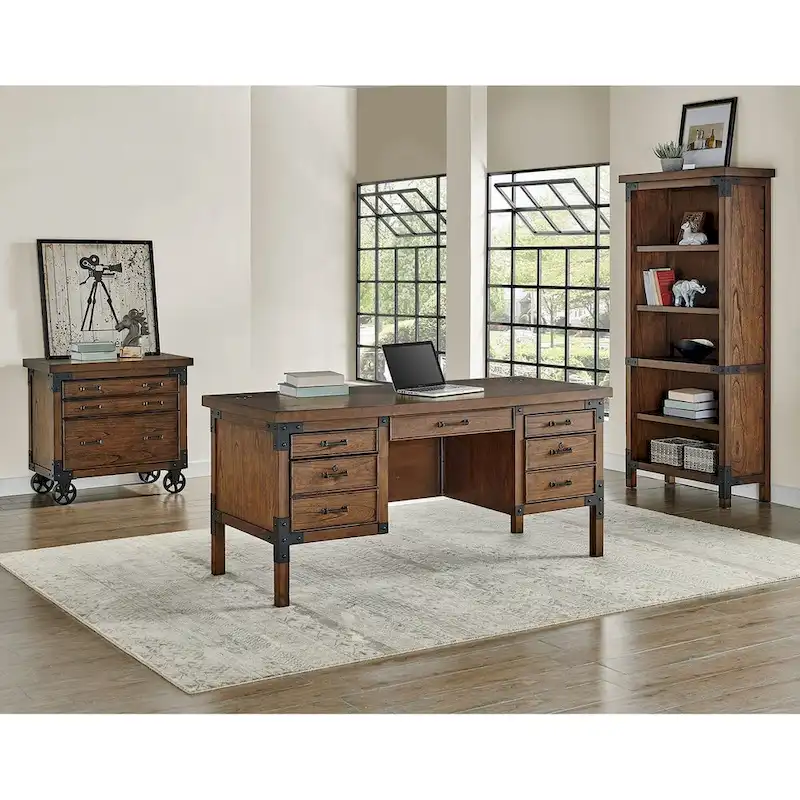 Rustic Open Bookcase, Office Shelving, Storage Cabinet, Brown - 34W x 72H x 15D