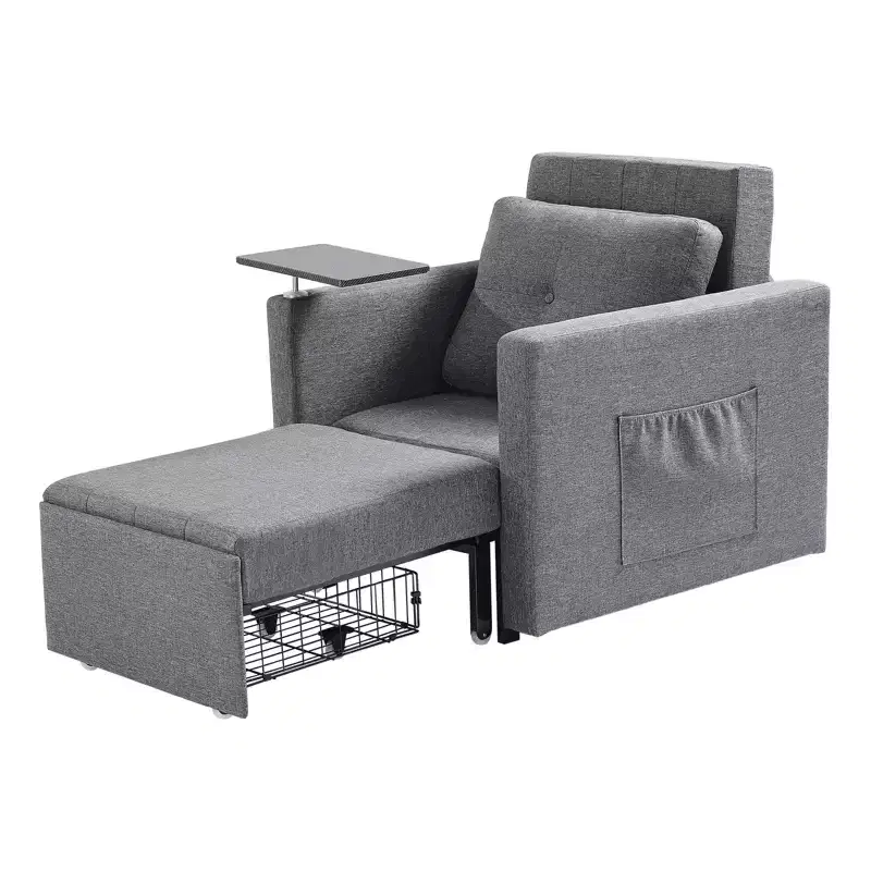 VEVOR Sleeper Sofa Bed, Convertible Sleeper Bed with Side Pocket, Pillow, Armrest and Desk Board, 5 Adjustable Angles Backrest, Gray