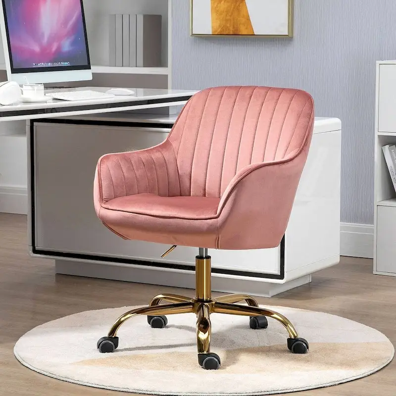 Velvet Swivel Office Chair with Gold Base and Adjustable Height