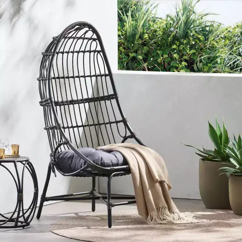 Okak 16 Patio Egg Chair PE Rattan Wicker Accent Chair,Oversized Relaxing Chair for Porch,Garden&Backyard,Modern&Rustic Lounge Chair