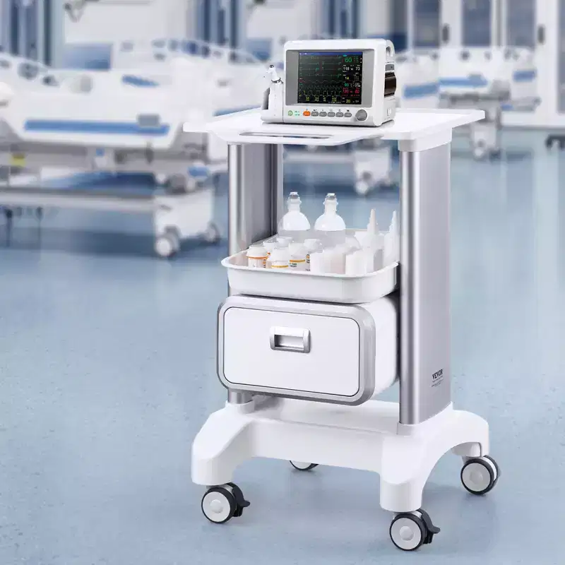 VEVOR 2 Tiers Lab Carts, Lab Utility Cart with 1 Drawer & 1 Top Tray, Mobile Medical Cart with ABS Material, Lab Rolling Cart
