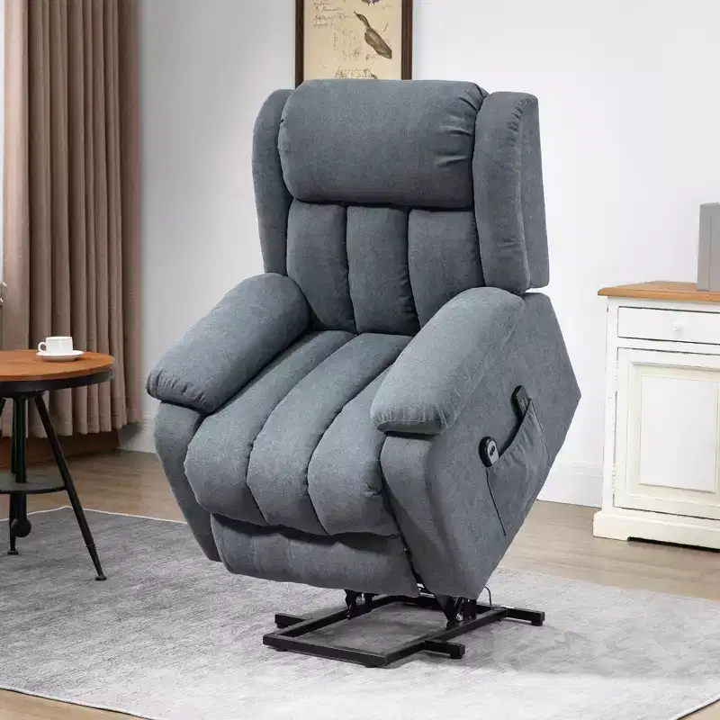 HOMCOM Power Lift Chair for Elderly Big and Tall with Massage, Linen Fabric Upholstered Recliner Sofa Chair with Remote Control, Side Pockets, Gray