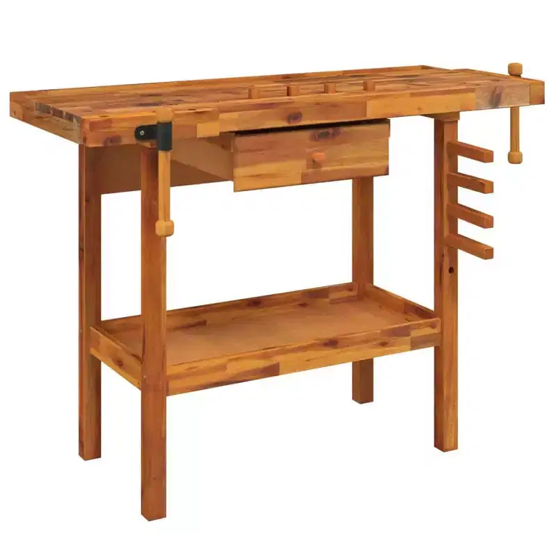 vidaXL Workbench with Drawer and Vices 48.8x20.5x32.7 Solid Wood Acacia