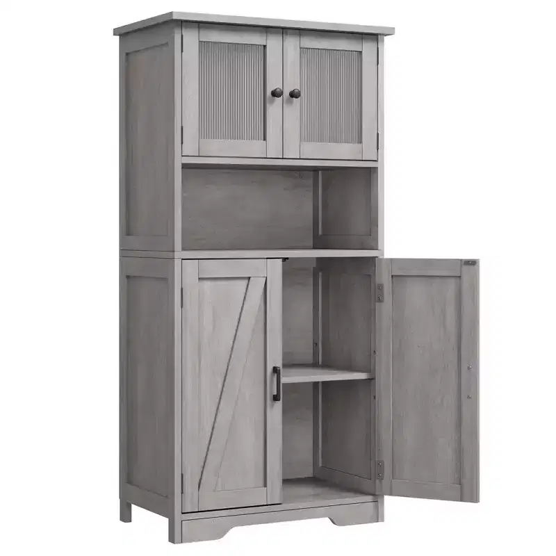 Bathroom Storage Cabinet, Freestanding Linen Cabinet with Doors and Shelves, Wooden Kitchen Pantry Cabinet, for Living Room,