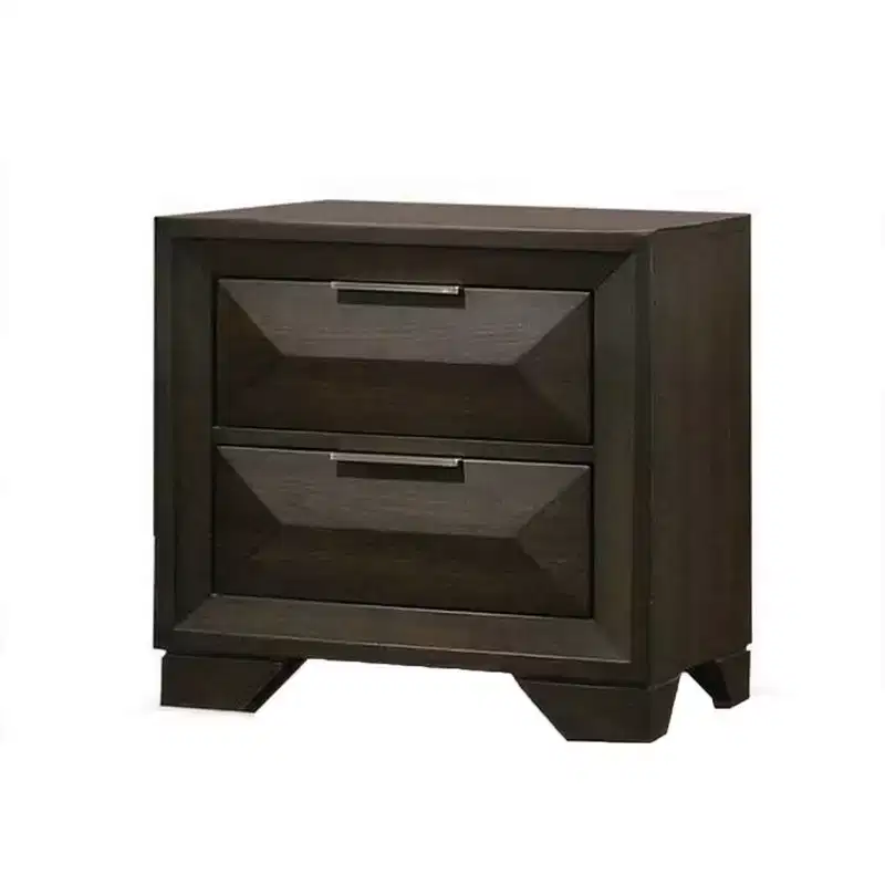 Nightstand with 2 Bevel Drawers, Nickel Handles, Espresso Brown Wood