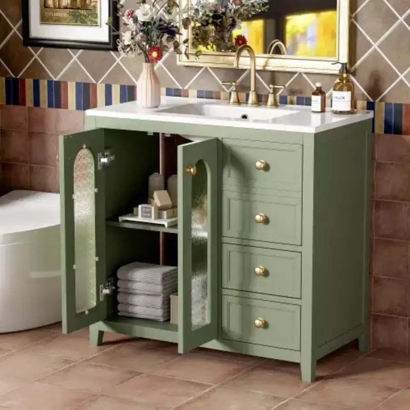 36 Inch Bathroom Storage Cabinet Vanity with Two Soft Closed Doors, Adjustable Shelves, and Three Drawers