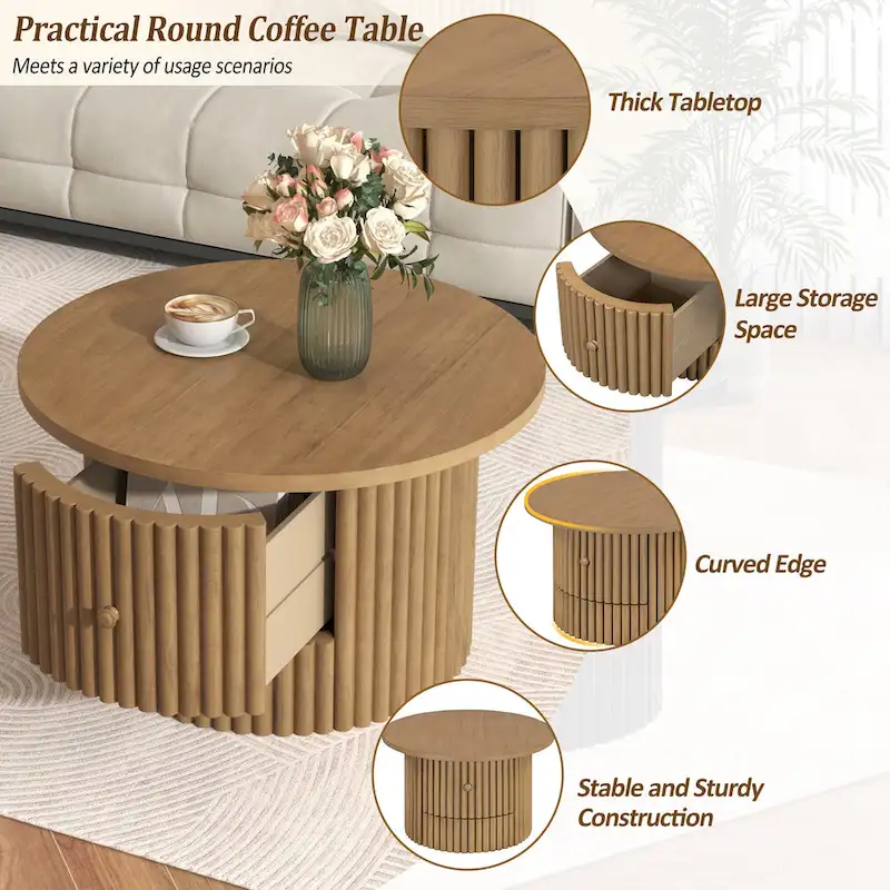 30.5 MDF Coffee Table with Drawer & Slat Base