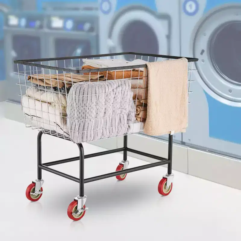 Wire Laundry Cart 4.5 Bushel with Wheels Steel Frame 5