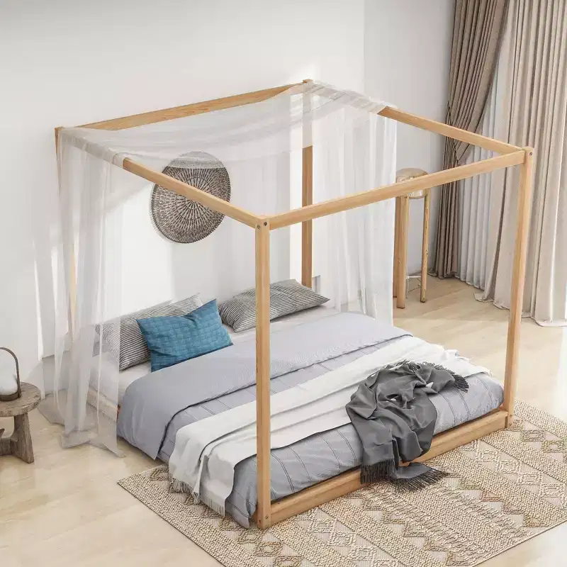 Canopy Platform Bed, Wooden Bed Frame with Low Base Support Legs, Easy Assembly, for Kids Boys Girls Teens