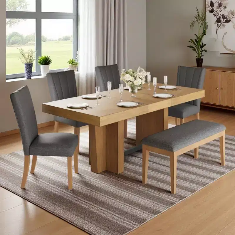 Polibi Modern Farmhouse 6-Piece Extendable Dining Set