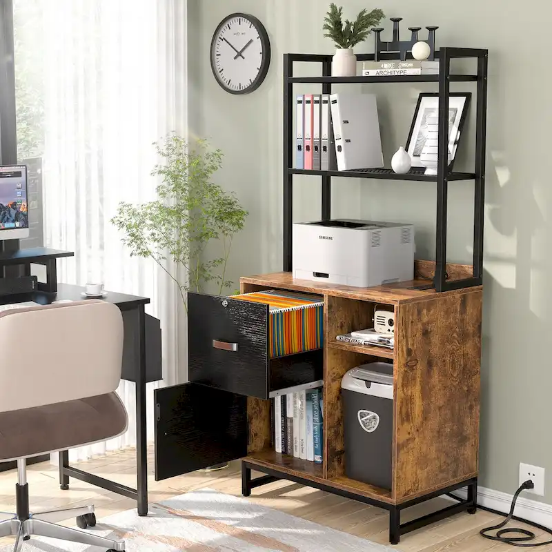 27.6 Wide Drawer File Cabinet, Wood Filing Cabinet With Charging Station and Locks