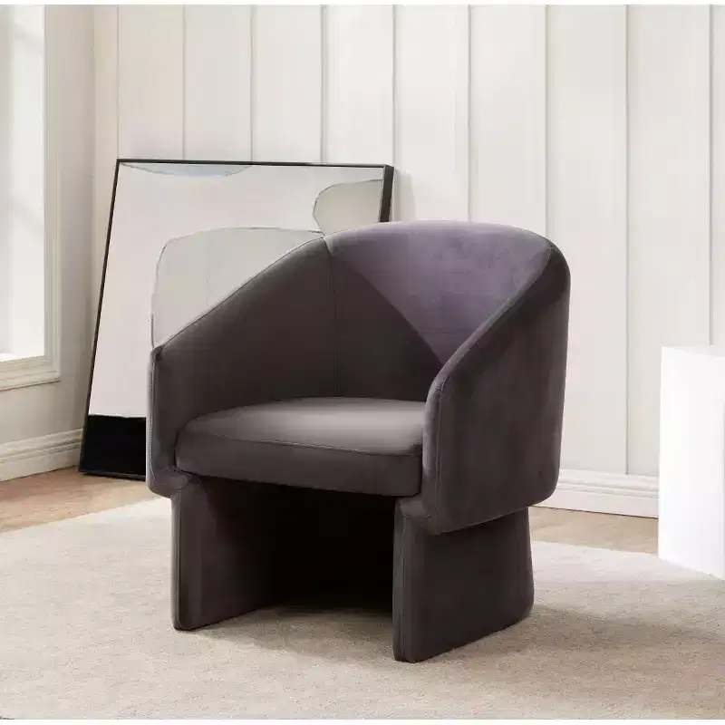 Barrel Back Accent Chair, Forest Green Polyester Upholstered, Wood Frame, 275LBS