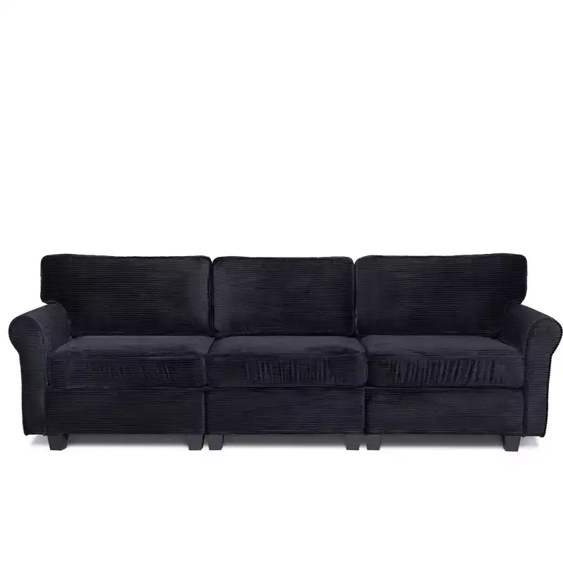 Corduroy 3-Seater Sofa with Removable Cushions and Ergonomic Armrests