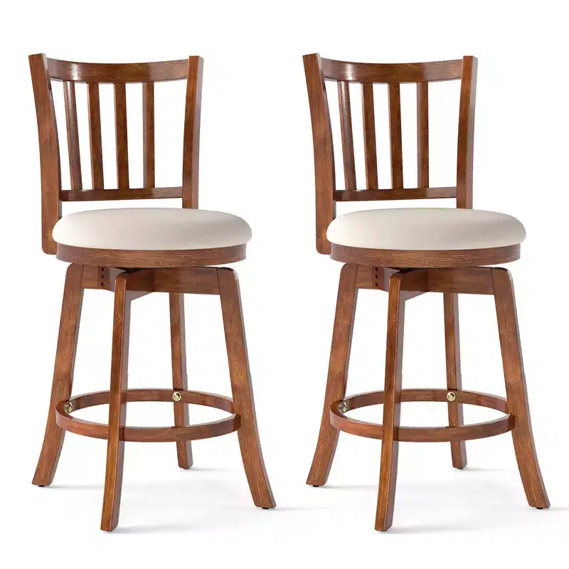 Costway 25'' Swivel Counter Barstools Set of 4 w/Backrest & Upholstered Seat Footrest