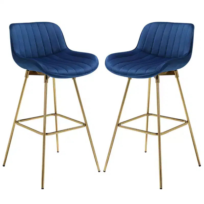 HOMLUX Set of 2 Velvet Barstool Modern Swivel Dining Chairs with Curved Back