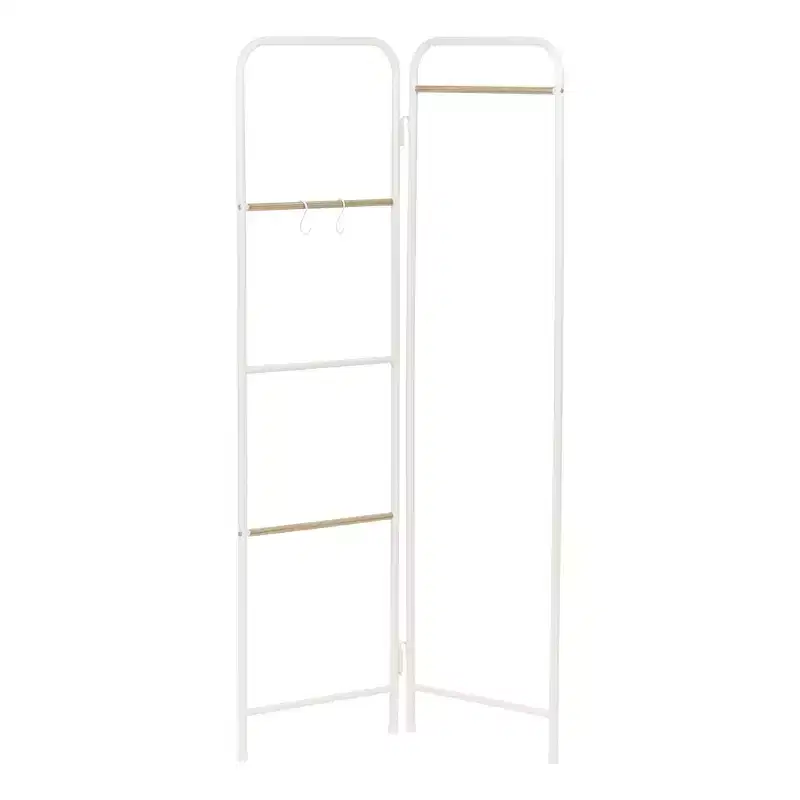 2 Panel Free Standing Metal Garment Rack White: Closet & Steaming Rack, Freestanding Closet, Metal Shelving