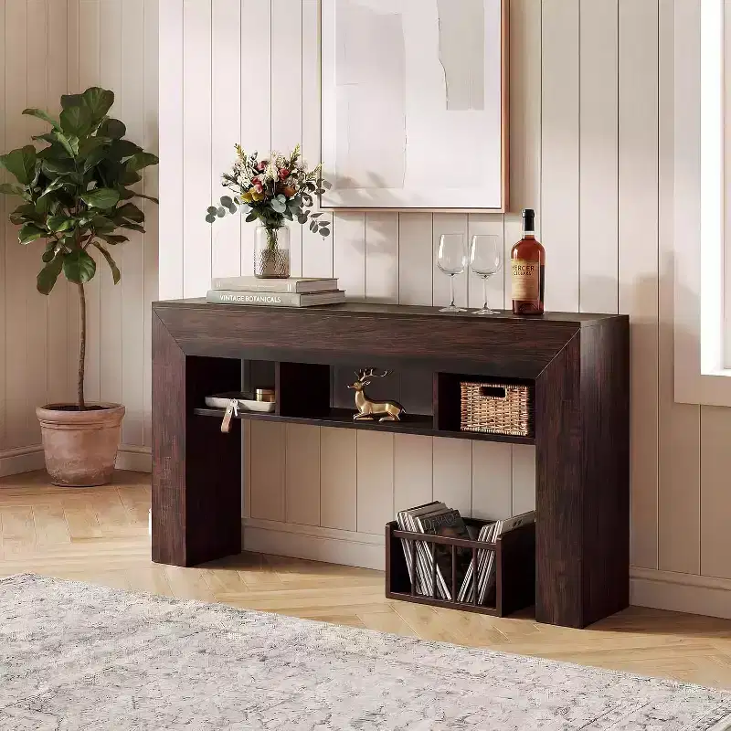 LinTimes Farmhouse 60 Entryway Table with Drawer,Wood Console Table with Storage & Drawers, for Living Room, Hallway, Foyer