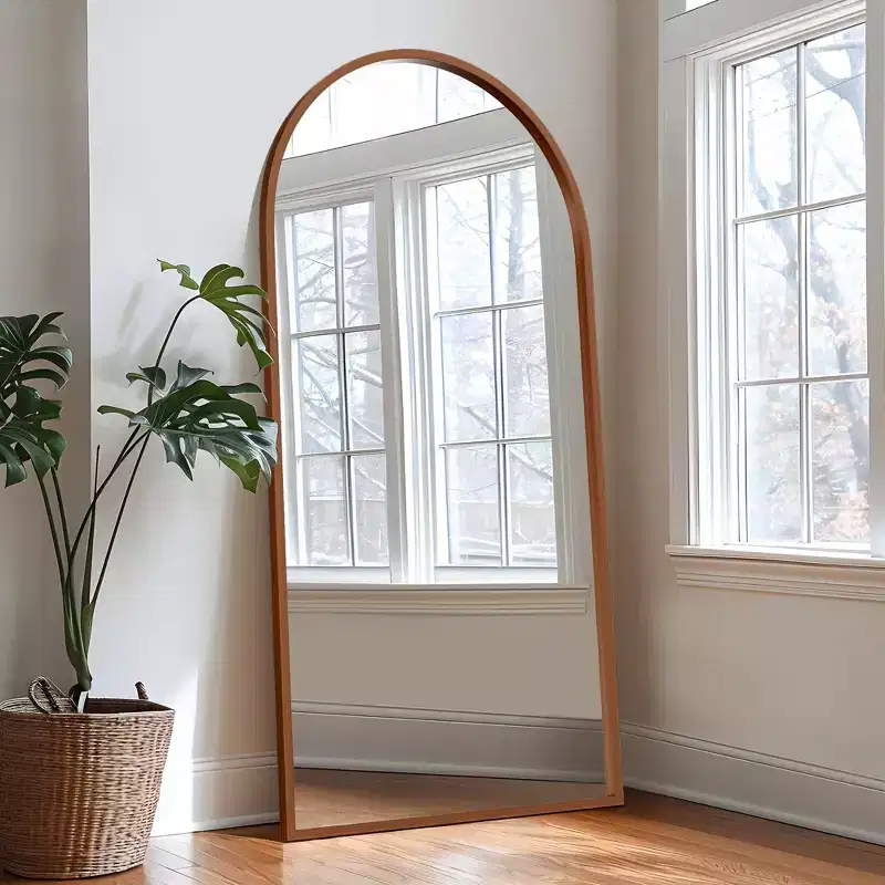 Dovelina Arched Solid wood Straight Edge Full Length Mirror Leaning Mirror