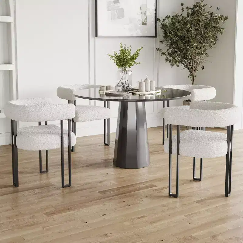 TUYOHW Modern Round Dining Chairs Set of 2,Upholstered Dining Room Chairs with Cushioned Seat & Sturdy Metal Frame
