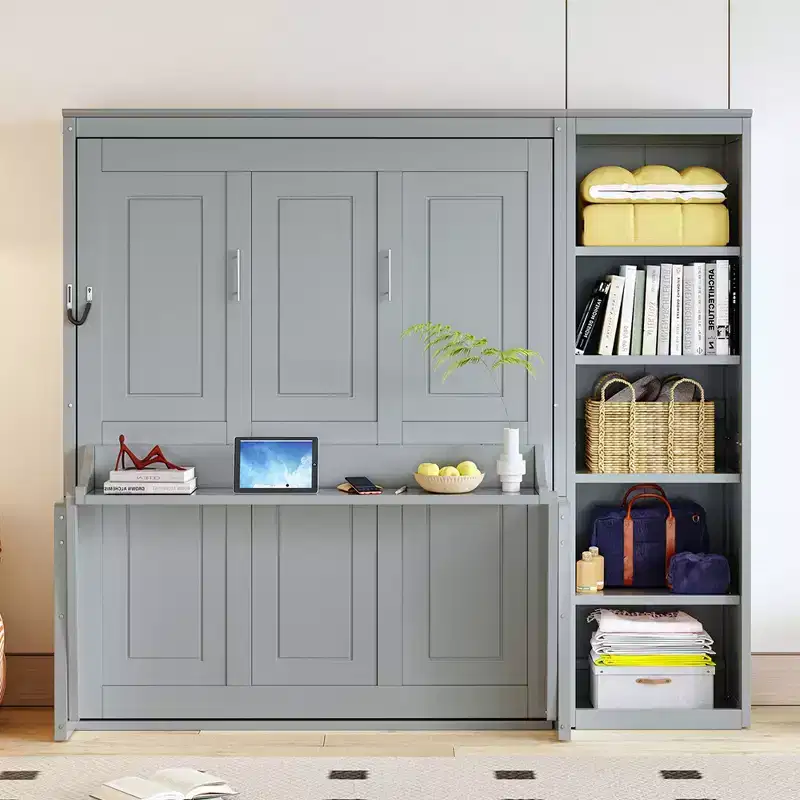 Merax Murphy Bed with Fold-Out Desk & Bookshelves