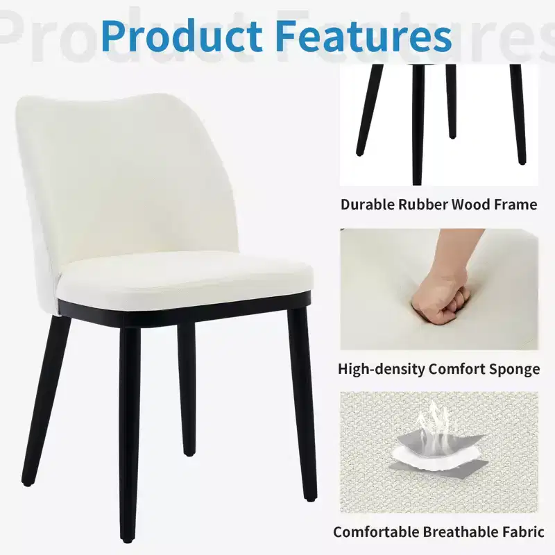 Set of 2 Modern Upholstered Fabric Dining Side Chairs, Padded Seat & Sturdy Wood Legs, Comfortable Seating for Kitchen Restaurant Living Room
