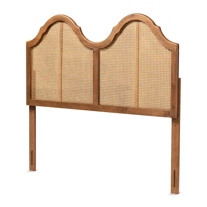 Ash Walnut Wood and Synthetic Rattan Arched Headboard