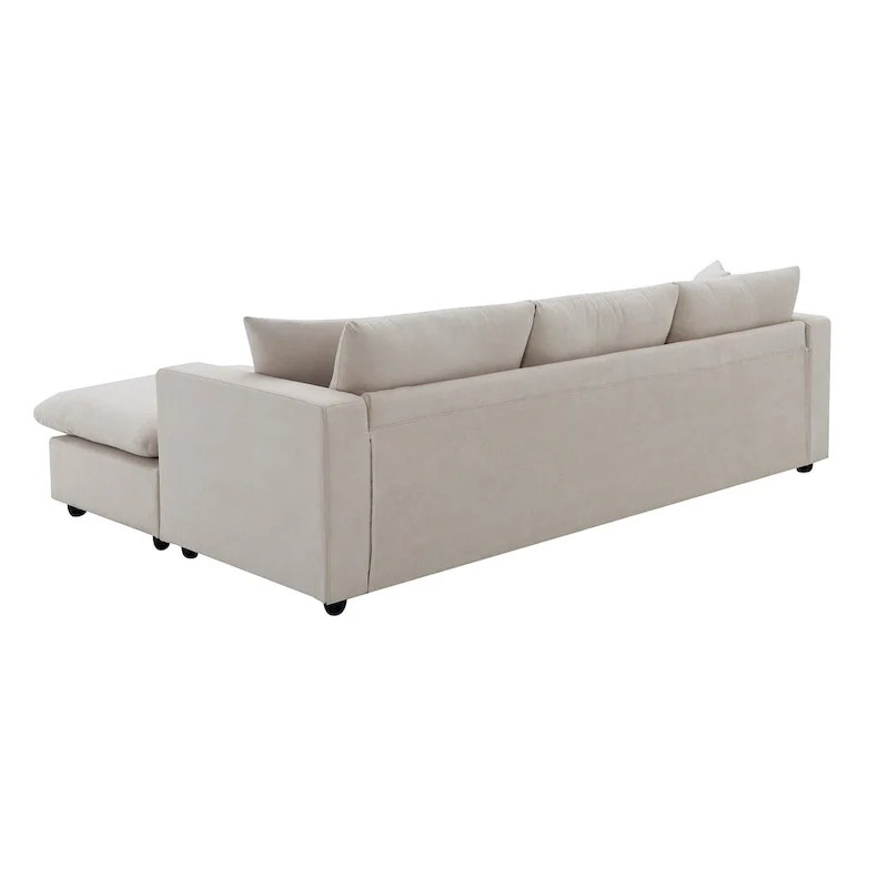 L-shaped Polyester Fabric Couch Set with 2 Free Pillows and Convertible Ottoman