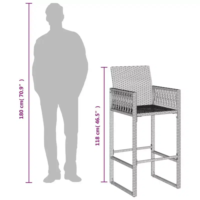 vidaXL Garden Bar Stool PE rattan, powder-coated steel, 100% polyester