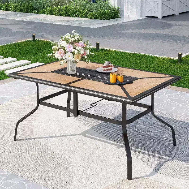7pc Metal Patio Dining Set with 60"x37" Rectangular Metal Table & Padded Swivel Chairs - Captiva Designs