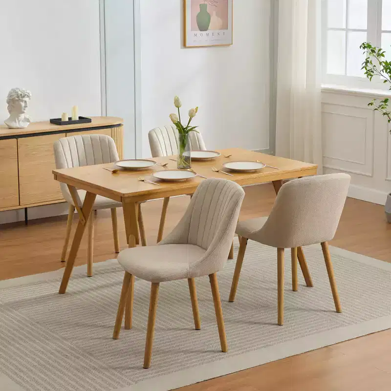 Dining Chairs,Modern Fabric Upholstered Kitchen Side Chairs, Backrest Dining Chairs with Oak Legs,Armless Dining Chair Set of 4 for Dining Room