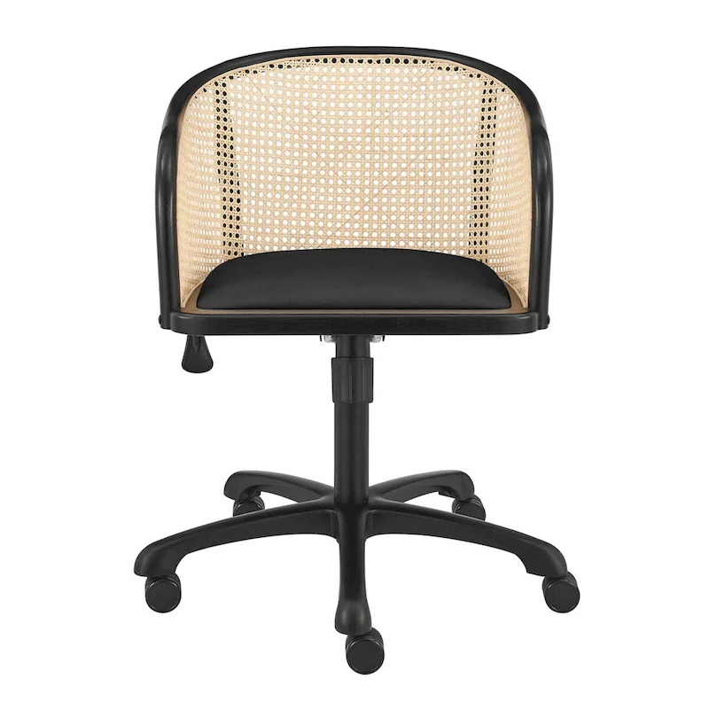 Black Office Chair, Cane Back, Velvet Seat, Single Seat