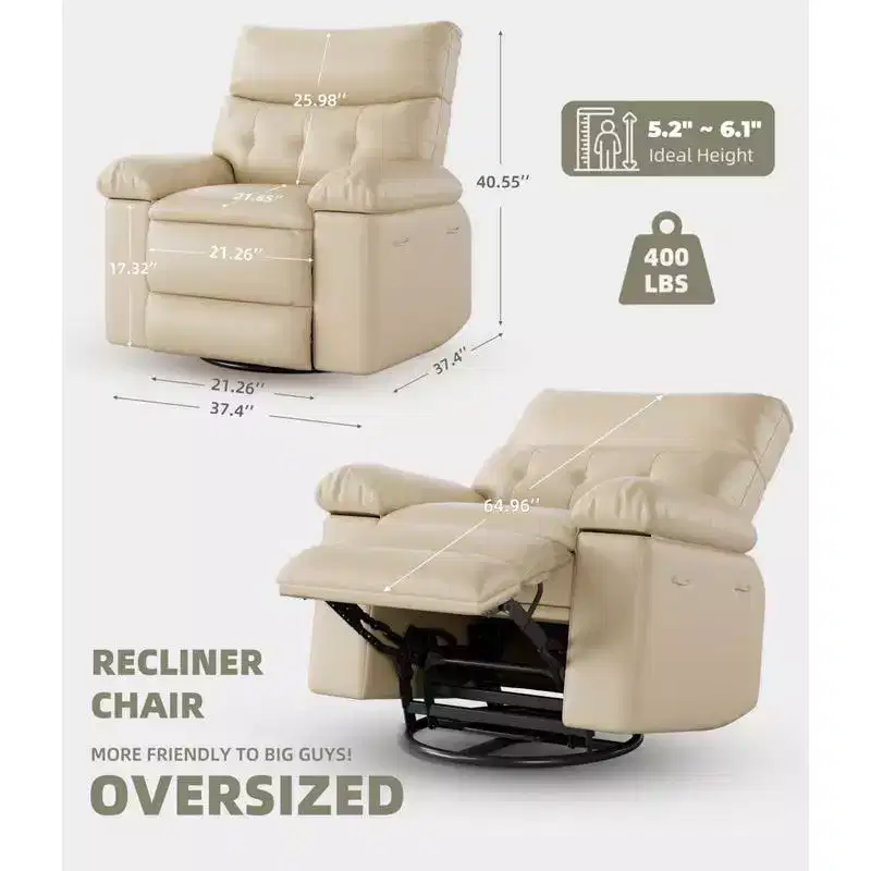 Oversized Swivel Rocking Recliner Chair with Massage and Heat, Remote Control Lazy Chair for Adults, Ergonomic Recliner for Living Room, Bedroom