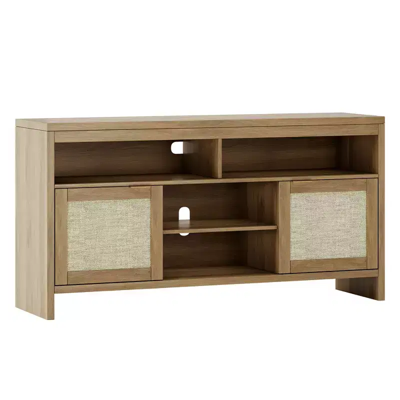 Rattan 2-Door Thick Board TV Cabinet with Rattan Weaving, Spacious Storage, Durable MDF Construction, Stylish Design, and Easy Assembly