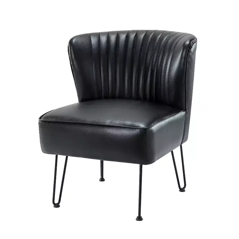 Comtemperary Tufted back Vegan Leather Accent Side Chair with metal legs