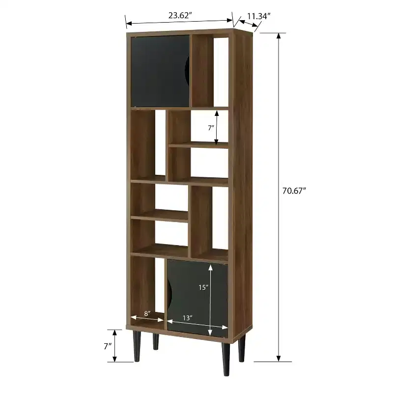 71 in Black Manufactured Wood Vertical Bookshelf with 5 Tier Shelves