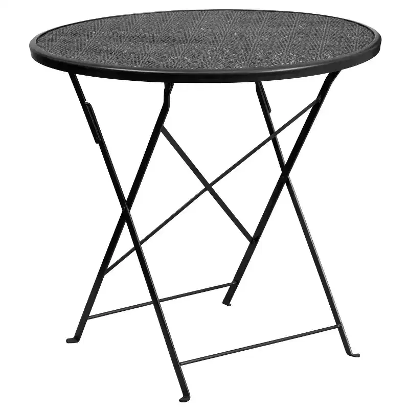 Emma and Oliver Commercial Grade 30 Round Colorful Metal Garden Patio Folding Patio Table