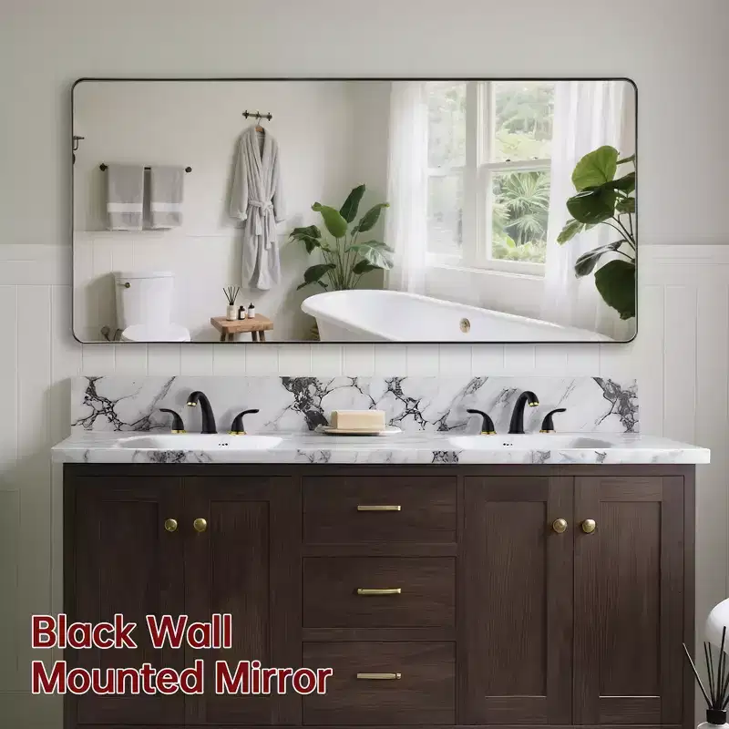 SUMERAIN Black Vanity Mirror, 60x28 Bathroom Mirror with Easy-Clean Glass for Modern Homes