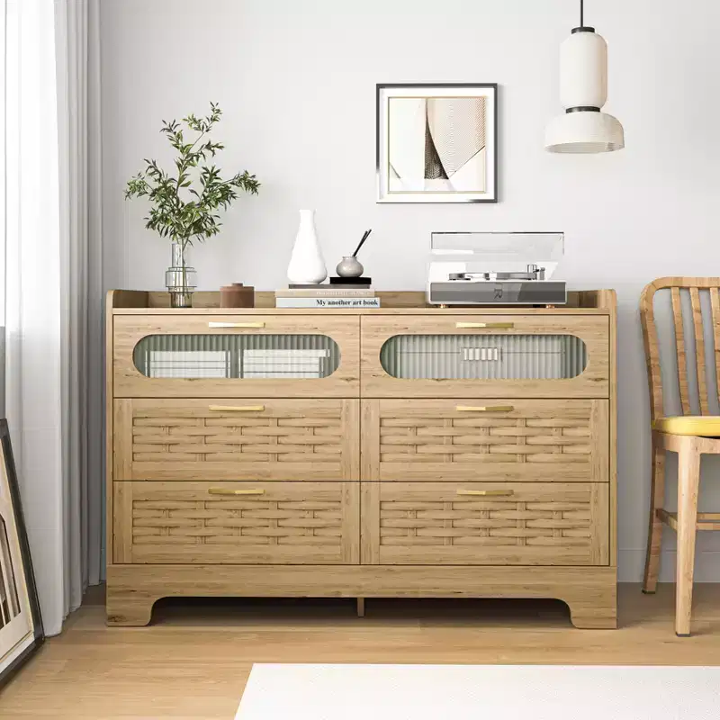 4-Drawer Dresser Modern Wooden Chest | Metal Handles, Natural Finish