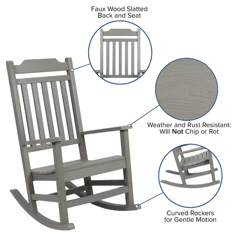 Emma and Oliver All-Weather Rocking Chair in Faux Wood - Patio and Backyard Furniture