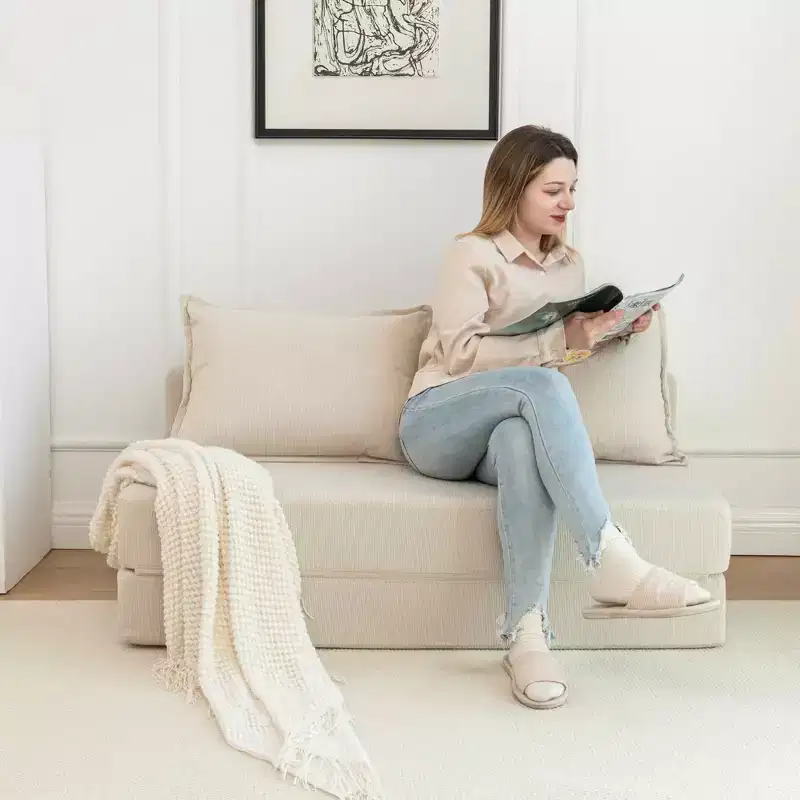 Foldable Sofa Bed Sleeper Lounge Chair with Pillow, Floor Mattress Floor Couch with Backrest for Living Room Dorm Guest Room Home Office Twin