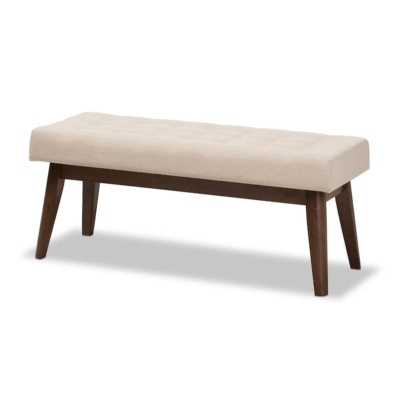 Mid-Century Fabric Button-Tufted Bench